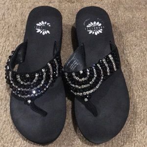 Yellow box platform sandals with bling